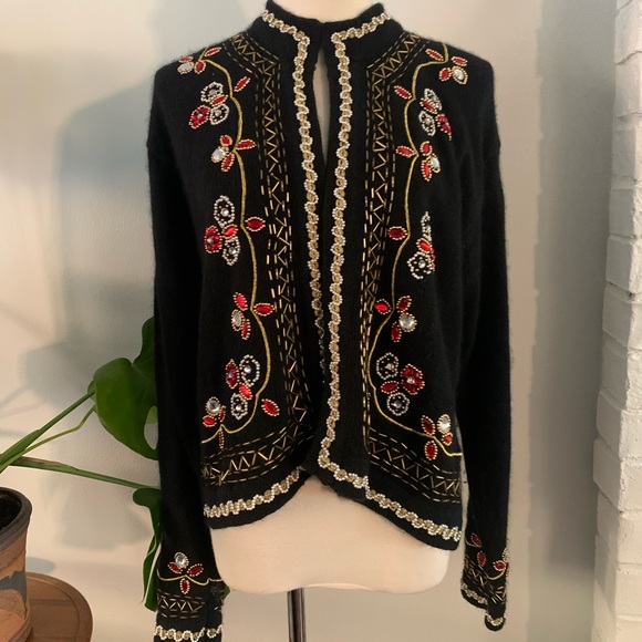 1980's Pierre Cardin, designer Womens Totally 80s Beaded Cocktail Sweater - Picture 2 of 9